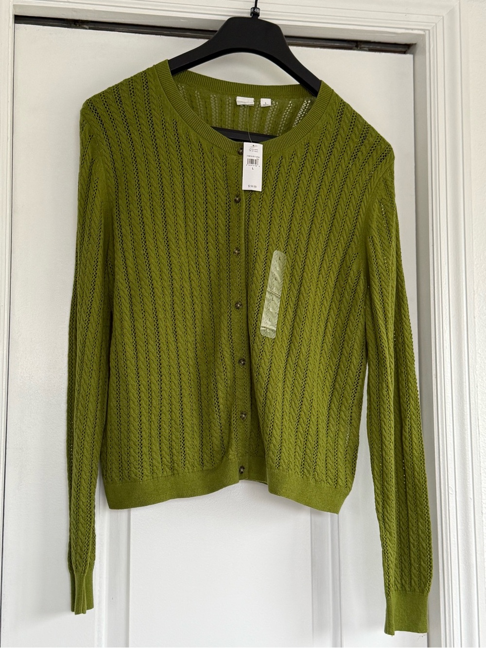 GAP Olive Green Openwork Button-Up Cardigan